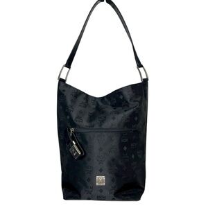 MCM Germany Large Black Canvas Leather Tote Bucket Bag Silver Hardware Vintage